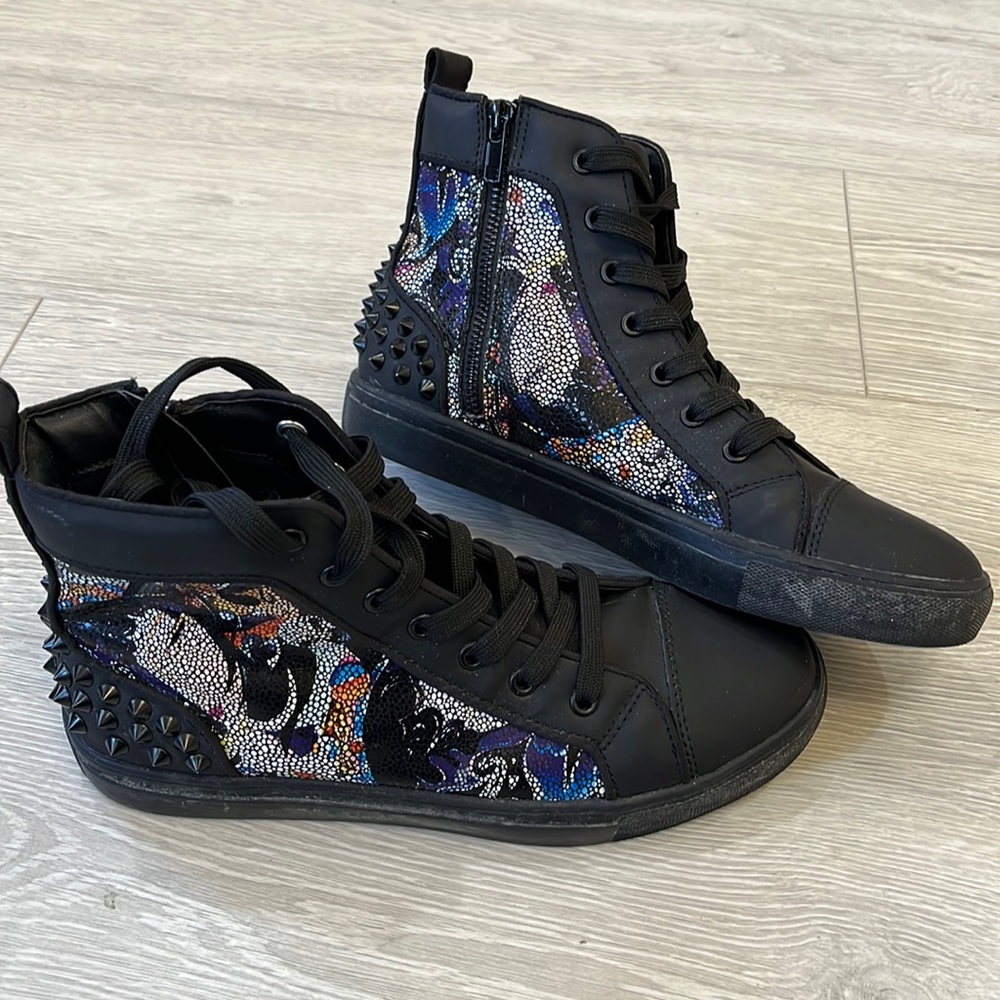 STEVE MADDEN Mens Chaos Mosaic Spiked Side Zipped Ankle Sneakers—Size 7–